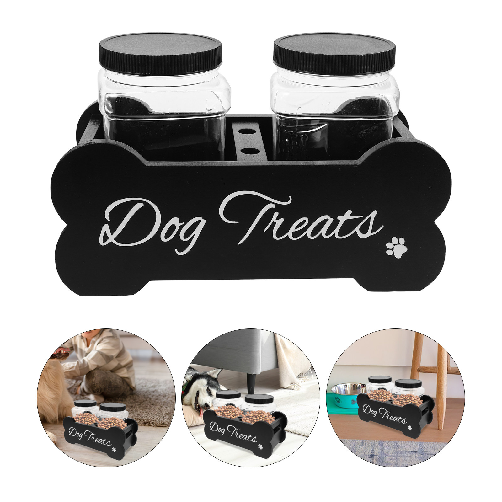 Food Storage With Dividers - Wooden Dog Treat Container with Divided