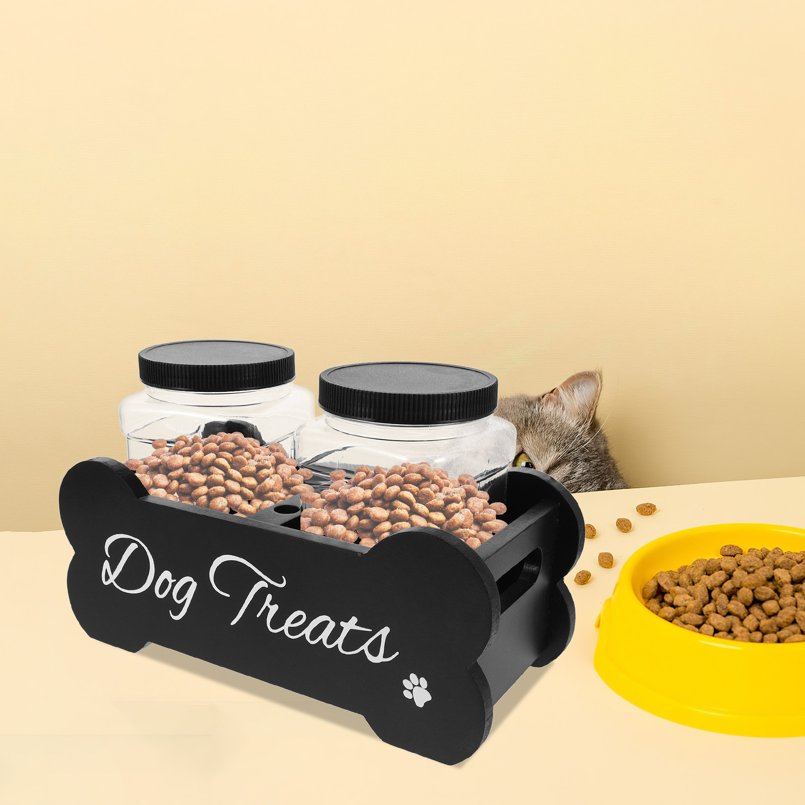 Wooden Dog Treat Container wit - Food Storage With Dividers 评论和价格